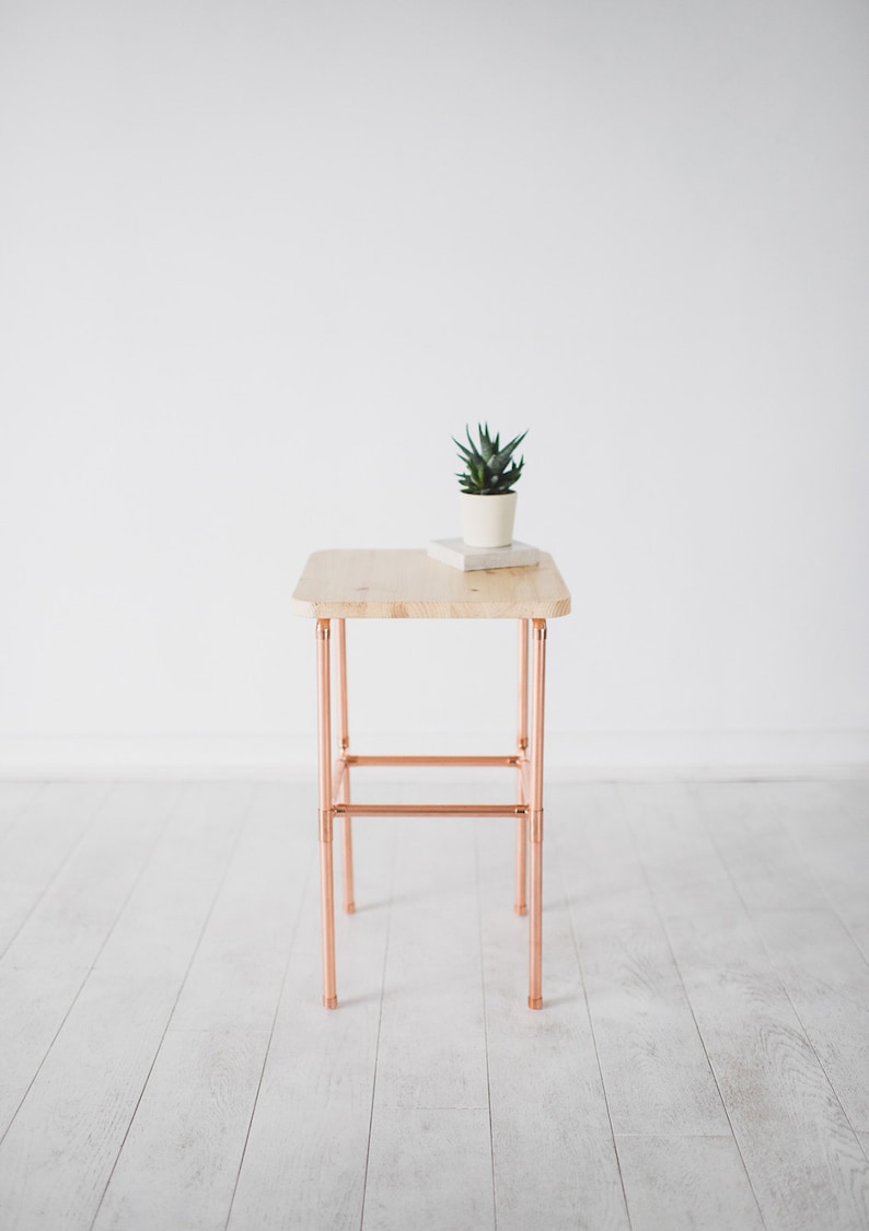 Copper and Pine Bedside Table Nightstand imagem 1