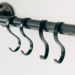 Black Iron Pole Rail / Display Rack / Coat Rack / Kitchen Utensil Storage image 2