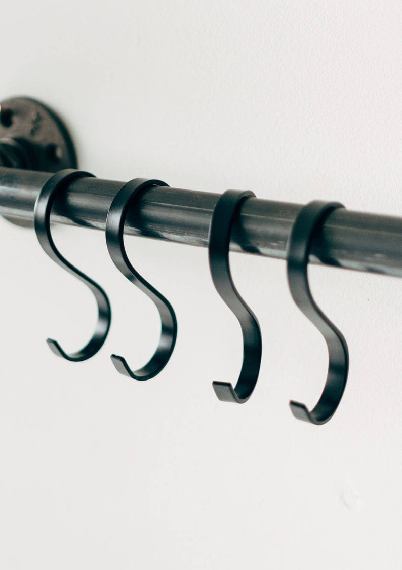 Black Iron Pole Rail / Display Rack / Coat Rack / Kitchen Utensil Storage image 2