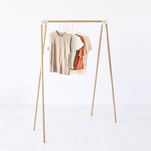 A Frame Solid Oak Clothing Rail with Off White Detailing / Garment Rack / Clothes Storage