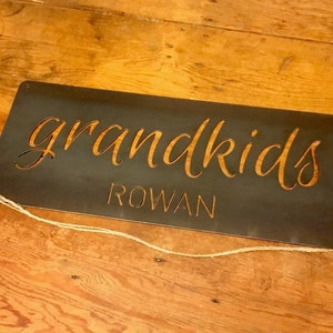 Grandkids Picture Hanger - 20" | Custom Metal Sign | Family Home Sign | Kitchen | Metal Wall Art | Rustic Decor | Script | #1090