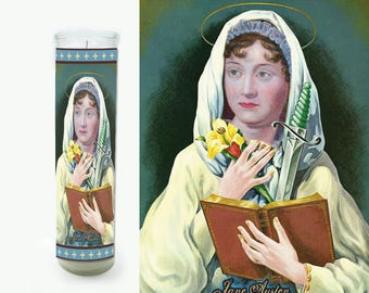 Jane Austen Prayer Candle - Jane Austen Saint Candle - Jane Austen Fan Art