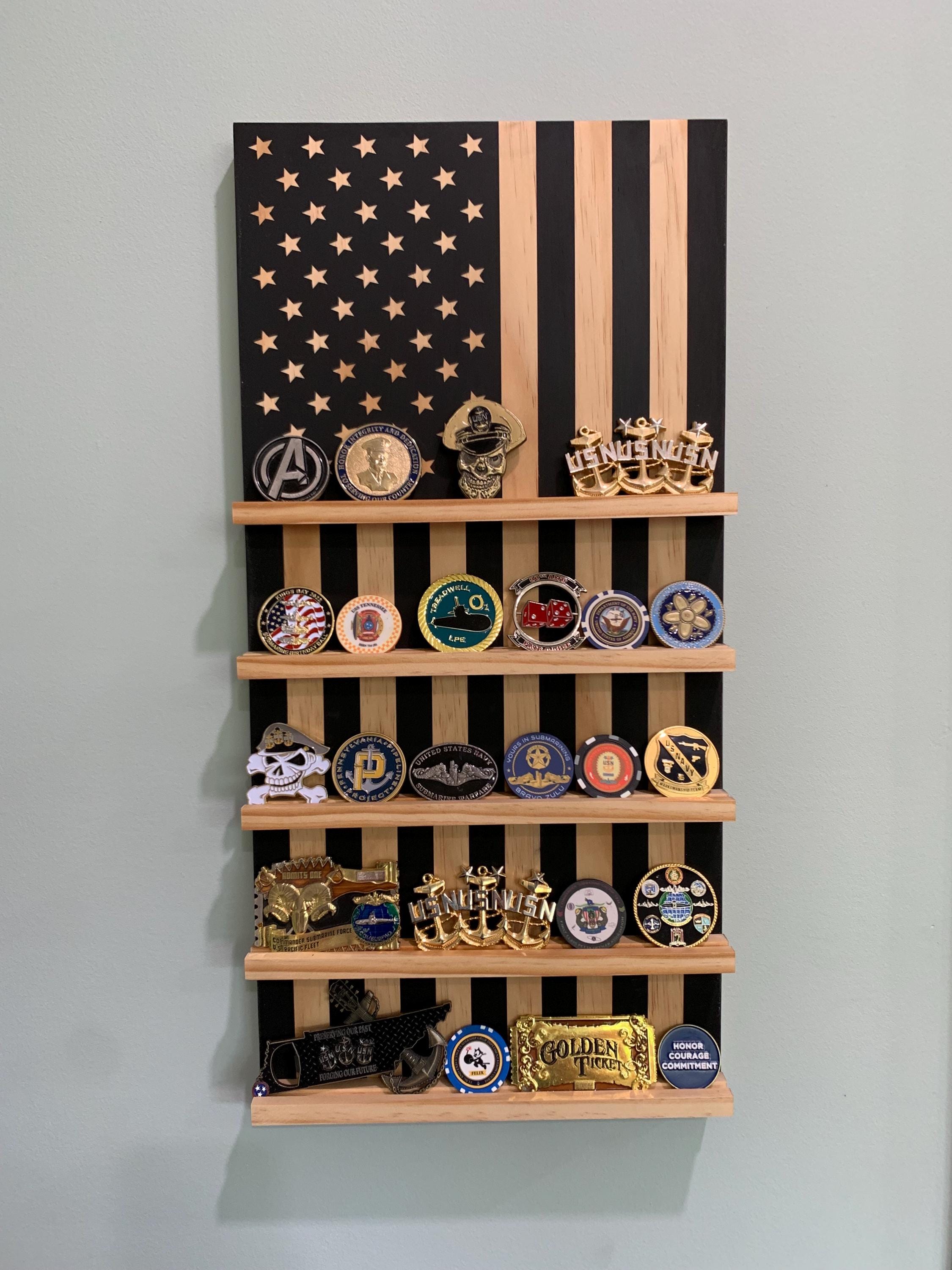 Natural Personalized American Flag Challenge Coin Rack, Military Coin ...
