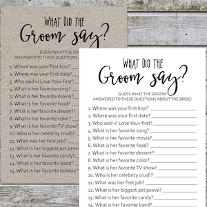 What Did the Groom Say | Rustic Bridal Shower Game | Wedding Shower Games Printable | Groom Game | Bride Game | Instant Download (aa4)