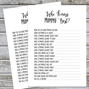 Who Knows Mommy Best Game, Mommy to be Quiz, How Well Do You Know Mommy, Baby Shower Games printable, Instant Download (w)