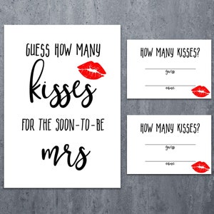 Guess How Many Kisses for the Mrs Bridal Shower Game Wedding Shower Game  Bachelorette Party Night Instant Download