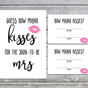 Guess How Many Kisses, Bridal Shower Games Printable, Wedding Shower Guessing Activity, Bachelorette Party Night , Instant Download (aa2a)