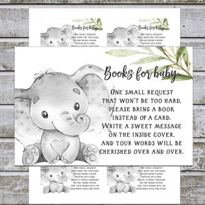 Insertions de demande de livre, TÉLÉCHARGEMENT INSTANTANÉ Livres imprimables pour les inserts d'invitation de douche de bébé éléphant (w20)