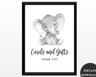 Cards and Gifts Sign, Gifts Table Sign, Cards and Gifts Printable, baby shower sign elephants Instant Download (w10)