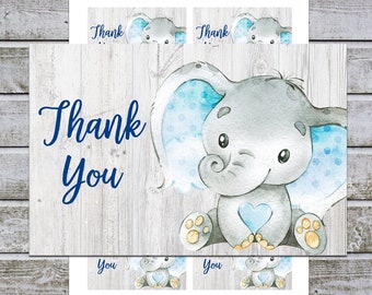 Thank You Cards Baby Shower Printable Elephant Boy Baby | Etsy