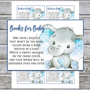 Boeken voor babyolifant babyshower Breng een boek insteekkaart afdrukbare jongen babyshower Instant Download (w1с1t)