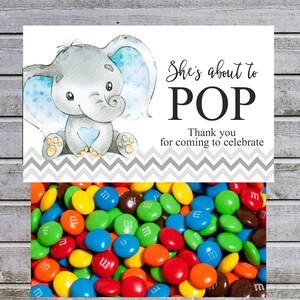Elephant Treat Bag Toppers, Baby Shower Favor Tags, She’s about to Pop, Instant Download (w1) Thank you for Showering our Little Peanut