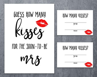 Guess How Many Kisses Bridal Shower Game Set - 1 Sign & 50 Cards, Pink Floral Wedding Party Activity - View #6