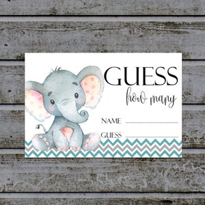 Baby Shower Guess How Many Cards | Guess How Many | Guessing Game | Printable Cards | Instant Download  (v-teal-2)
