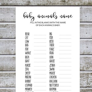 Baby Animals Name Baby Shower Games Baby Animal Match Game Instant Download (W)