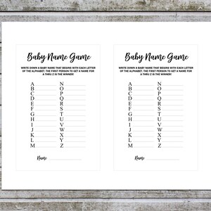 Printable Baby Shower Game Baby Name Game, Baby Name Race Game, A-Z ...