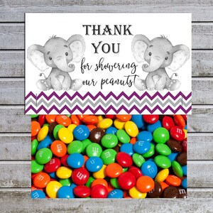 Elephant Treat Bag Toppers | Elephant Girl Baby Shower Favor Tags | Instant Download (w1-3p) Thank you for Showering our Little Peanuts