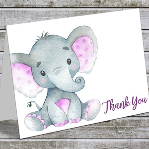 Thank You Cards Baby Shower Printable, Elephant girl baby shower cards folded printable (va14) Instant Download