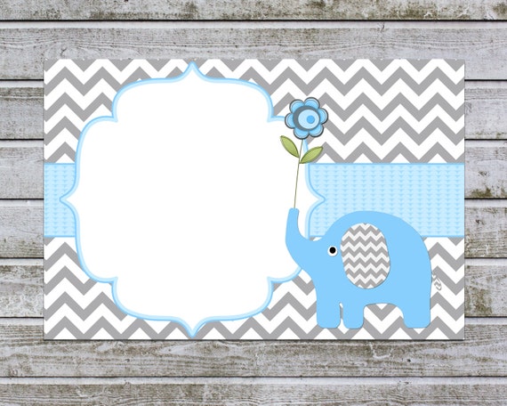 blank baby shower invitation insert cards  thank you notes cards   elephant baby shower boy  favor tags labels (49d) instant download