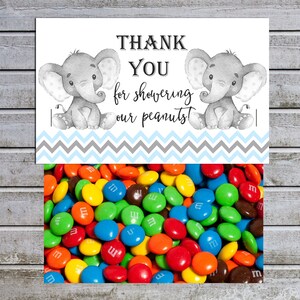 Elephant Treat Bag Toppers | Elephant Boy Baby Shower Favor Tags | Instant Download (w1-5) Thank you for Showering our Little Peanuts