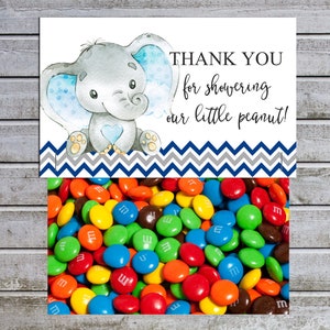 Elephant Treat Bag Toppers, Elephant Boy Baby Shower Favor Tags, Instant Download (w1) Thank you for Showering our Little Peanut