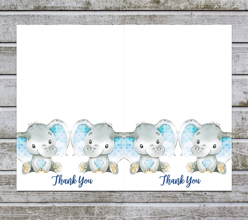 Thank You Cards Baby Shower Printable Elephant boy baby Etsy