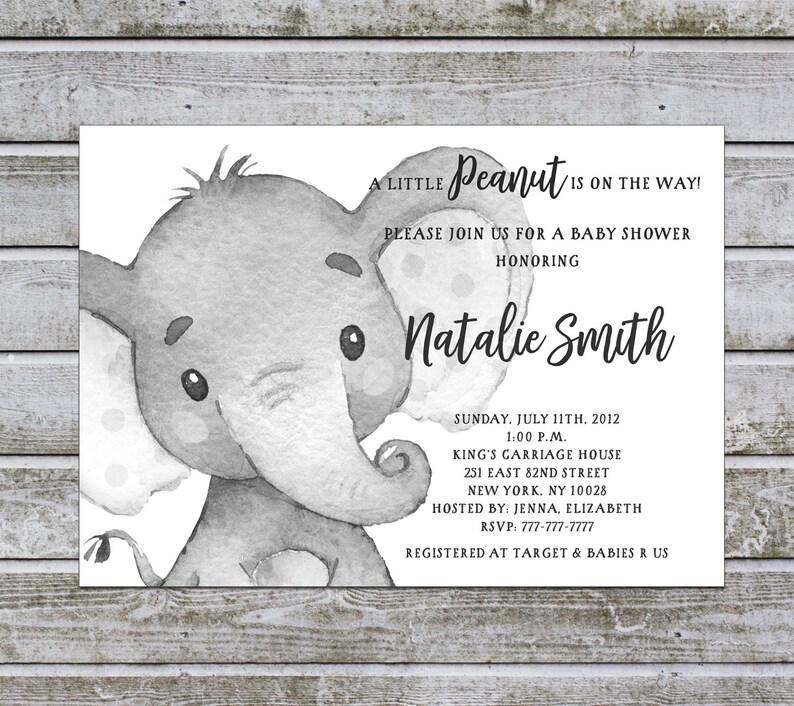 Baby shower invitation elephant Gender neutral elephant