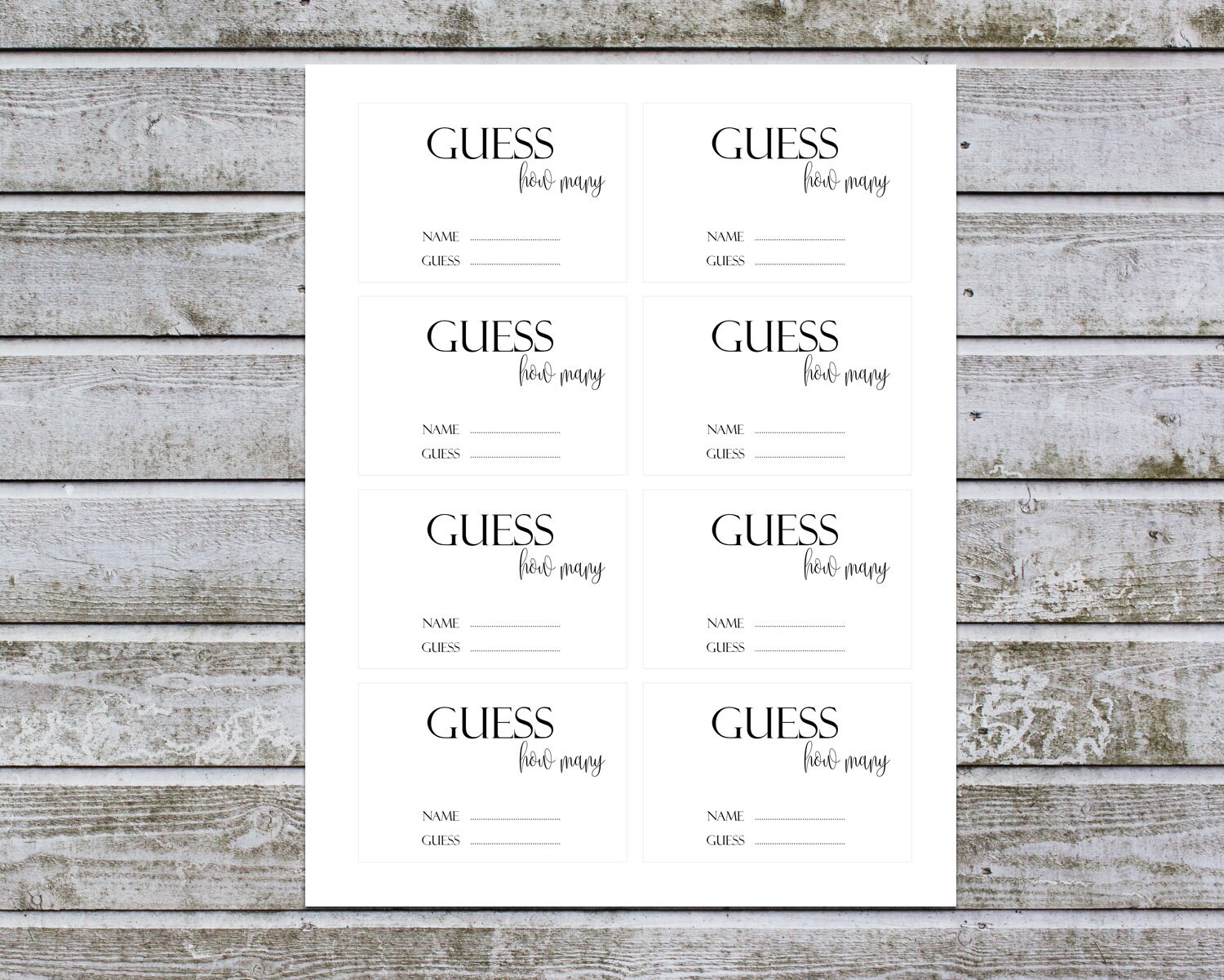Baby Shower Guess How Many Cards Guess How Many Guessing | Etsy