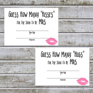 Guess How Many Kisses, Bridal Shower Games Printable, Wedding Shower Guessing Activity, Bachelorette Party Night , Instant Download (aa2ab)