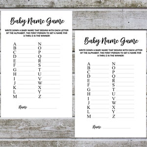 Printable Baby Shower Game Baby Name Game, Baby Name Race Game, A-Z ...