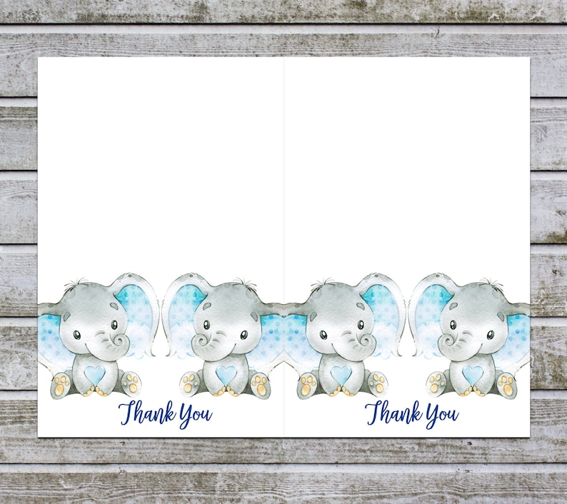 Thank You Cards Baby Shower Printable Elephant boy baby Etsy