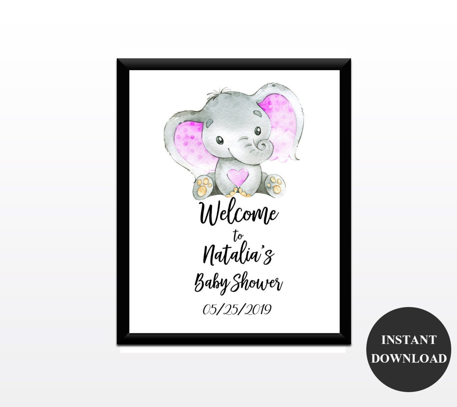 Sign Baby Shower Girl Elephant Printable Etsy