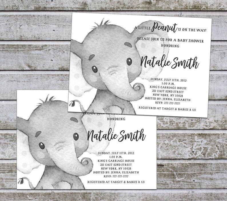 Baby shower invitation elephant Gender neutral elephant