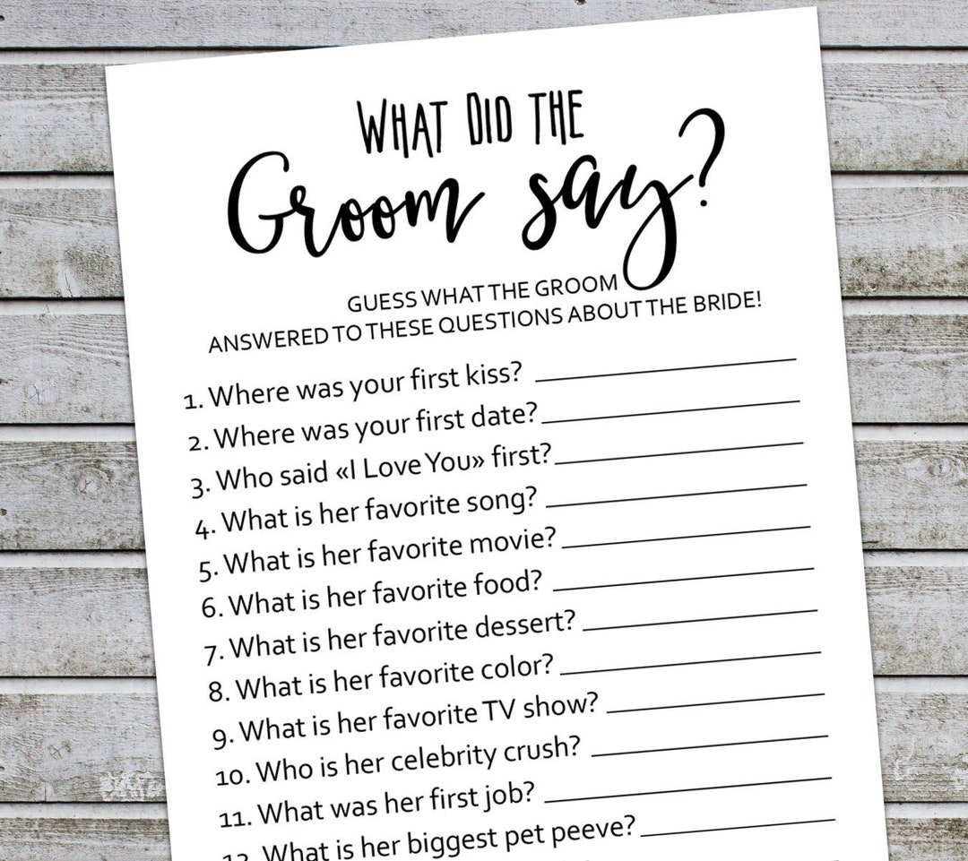 What Did the Groom Say, Bridal Shower Game, Wedding Shower Games — free download