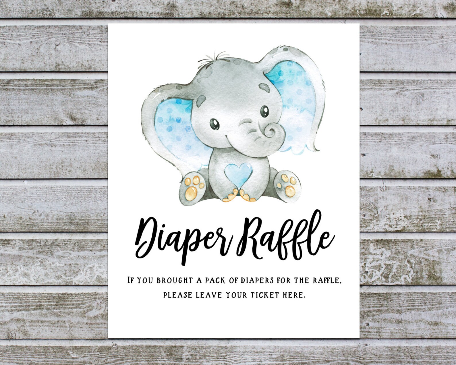 Diaper Raffle Sign Printable, Diaper Raffle Sign Elephant for Boy Baby ...