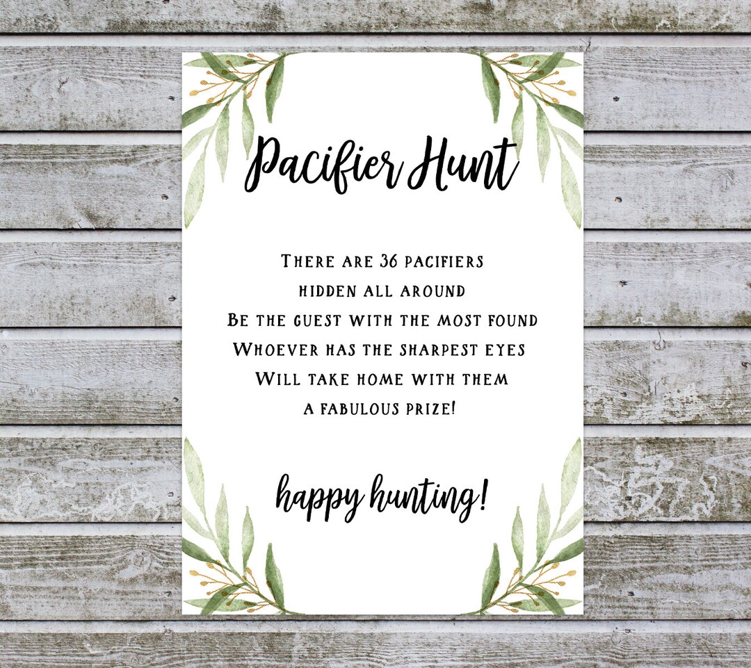 Pacifier Hunt Sign, Baby Shower Games Sign, Baby Shower Pacifier Hunt ...