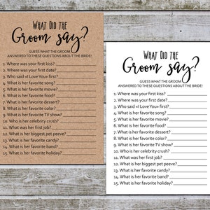 What Did the Groom Say | Rustic Bridal Shower Game | Wedding Shower Games Printable | Groom Game | Bride Game | Instant Download (aa4)