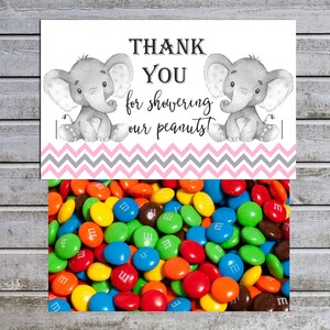 Elephant Treat Bag Toppers | Elephant Girl Baby Shower Favor Tags | Instant Download (w1-3) Thank you for Showering our Little Peanuts