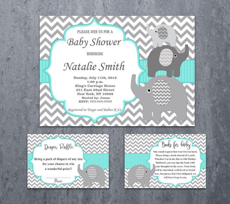 Boy Baby Shower Invitations Elephant With Book Request Diaper Etsy