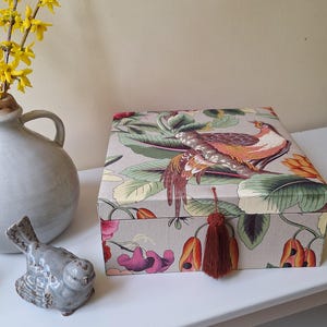 Decorative Storage Box lined with Charles Burger Floral Fabric, Handmade Scarf Organizer, Special Birthday Gift