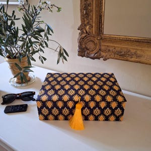 Boîte Décorative de Rangement avec Tissu Souleiado, Organisateur de Bureau en Tissu Provençal,