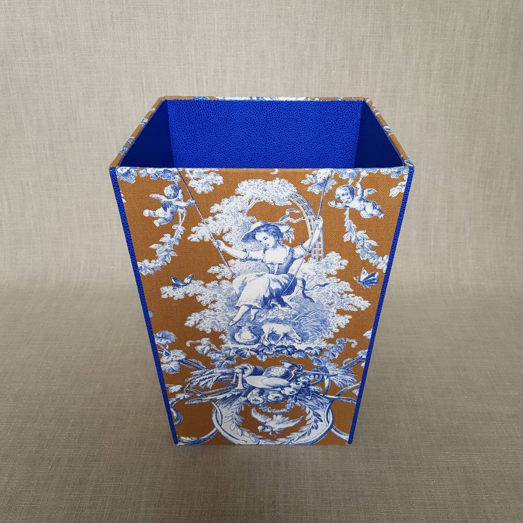 Waste Paper Basket, Decorative Paper Bin, Toile De Jouy Fabric, Bedroom Paper Bin, Lounge Bin