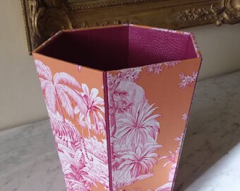 Paper basket, wastepaper basket, fabric Manuel Canovas, toile de Jouy fabric, French toile, bedroom basket, bathroom basket, office basket
