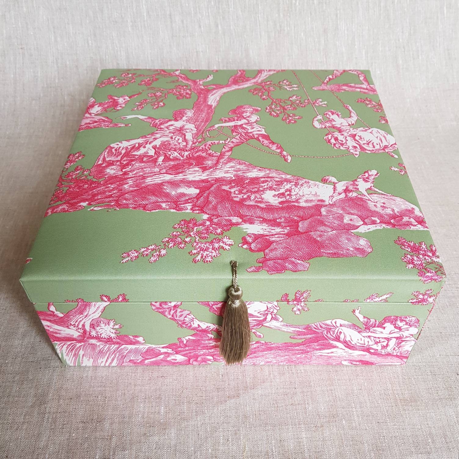 Rangement Pour Foulards, Tissu Manuel Canovas, Toile de Jouy, Coffret Rangement, Boîte à Décorative 