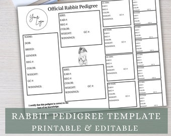 Rabbit Pedigree, Rabbit Pedigree Template, Pedigree Template, Arba Pedigree, Arba, Rabbit Breeding, Rabbit Tracking, Rabbit Management