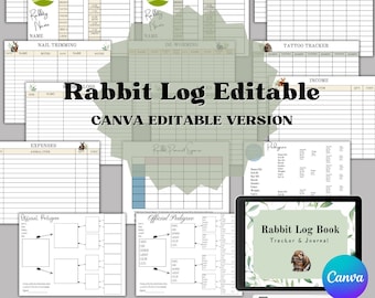 Carnet de route modifiable : suivi de l'élevage de lapins Canva (téléchargement numérique)