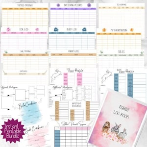 Ultimate Rabbitry Log, Premade Rabbitry Bundle, Editable Bundle, Canva Editable, Rabbitry, Breeder, Doe Log, Pedigree, Birth Ceritificate