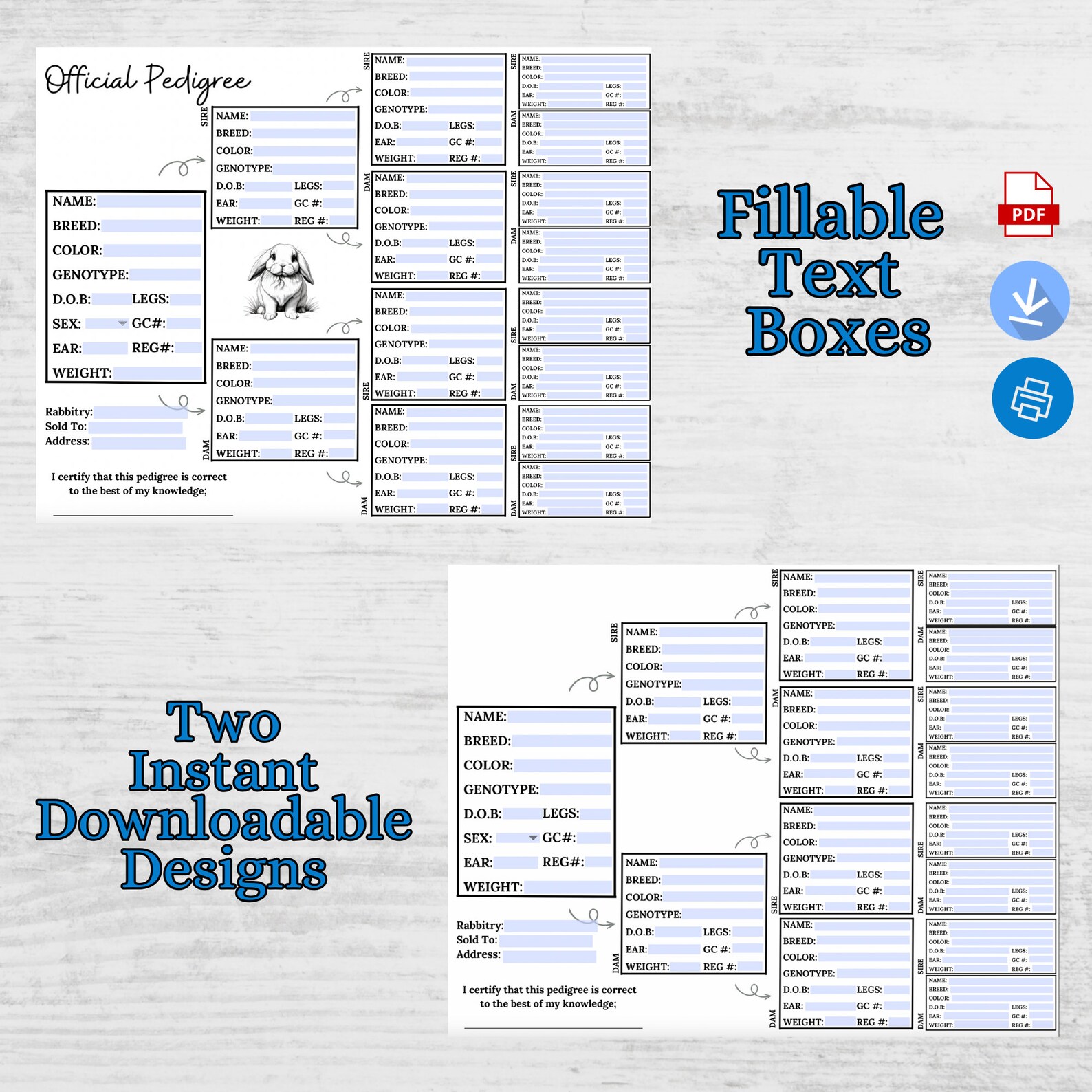 Rabbit Pedigree Template, Fillable Pedigree, Rabbit Pedigree, Rabbitry ...