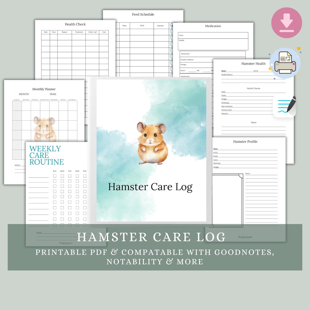 Image result for Hamster Care Log, Hamsters, Hamster Owners, Hamster Care Guide - Etsy