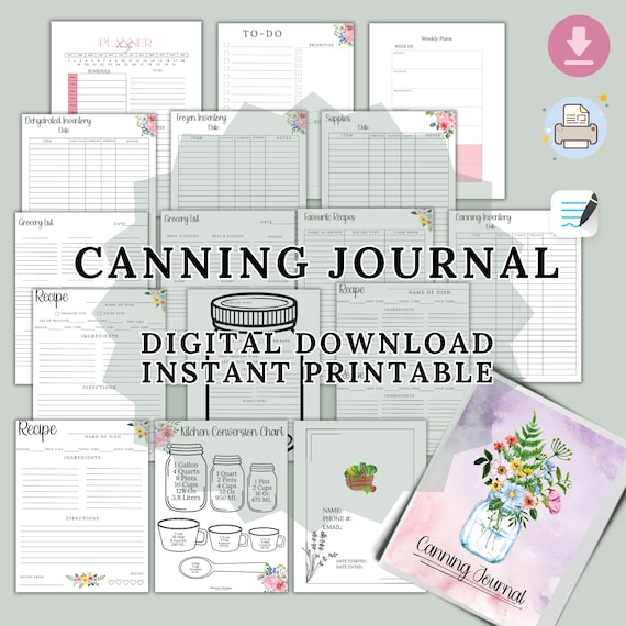 Canning Journal, Food Preservation Log Book (PDF Digital Download)